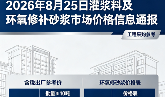 温宿2026年8月25日灌浆料及环氧修补砂浆市场价格信息通报